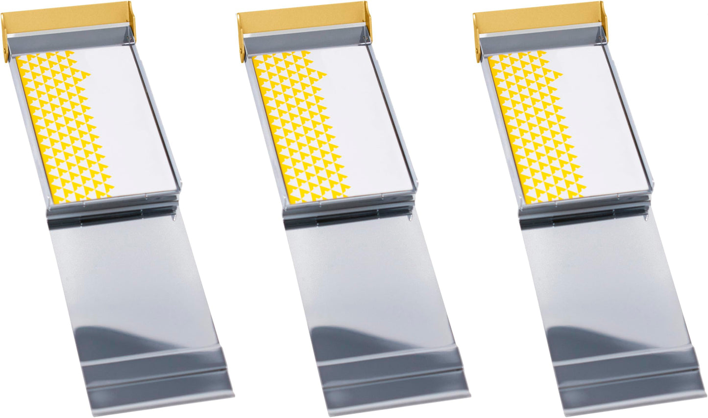 Set of 3 Brushed Metal Business Card Case Holders With Bar Closure Mechanism (Vertical, Silver Gold)