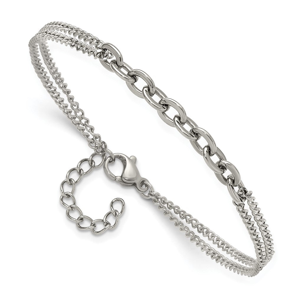 Chisel Stainless Steel Polished Two-Strand 7 inch Plus 1 inch Extension Bracelet 8 inches