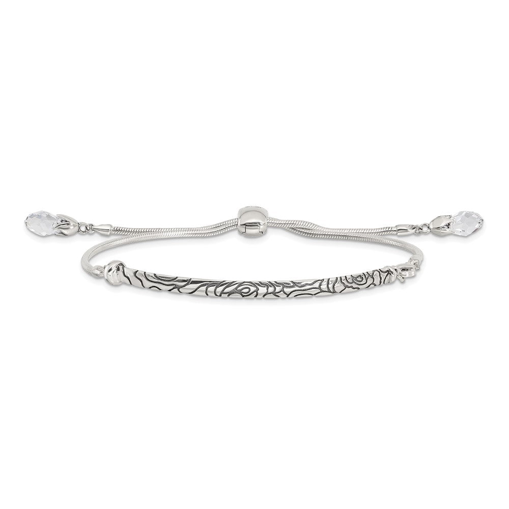 Sterling Silver Antiqued Reflections Clear Crystal Adjustable Bracelet 9 inches