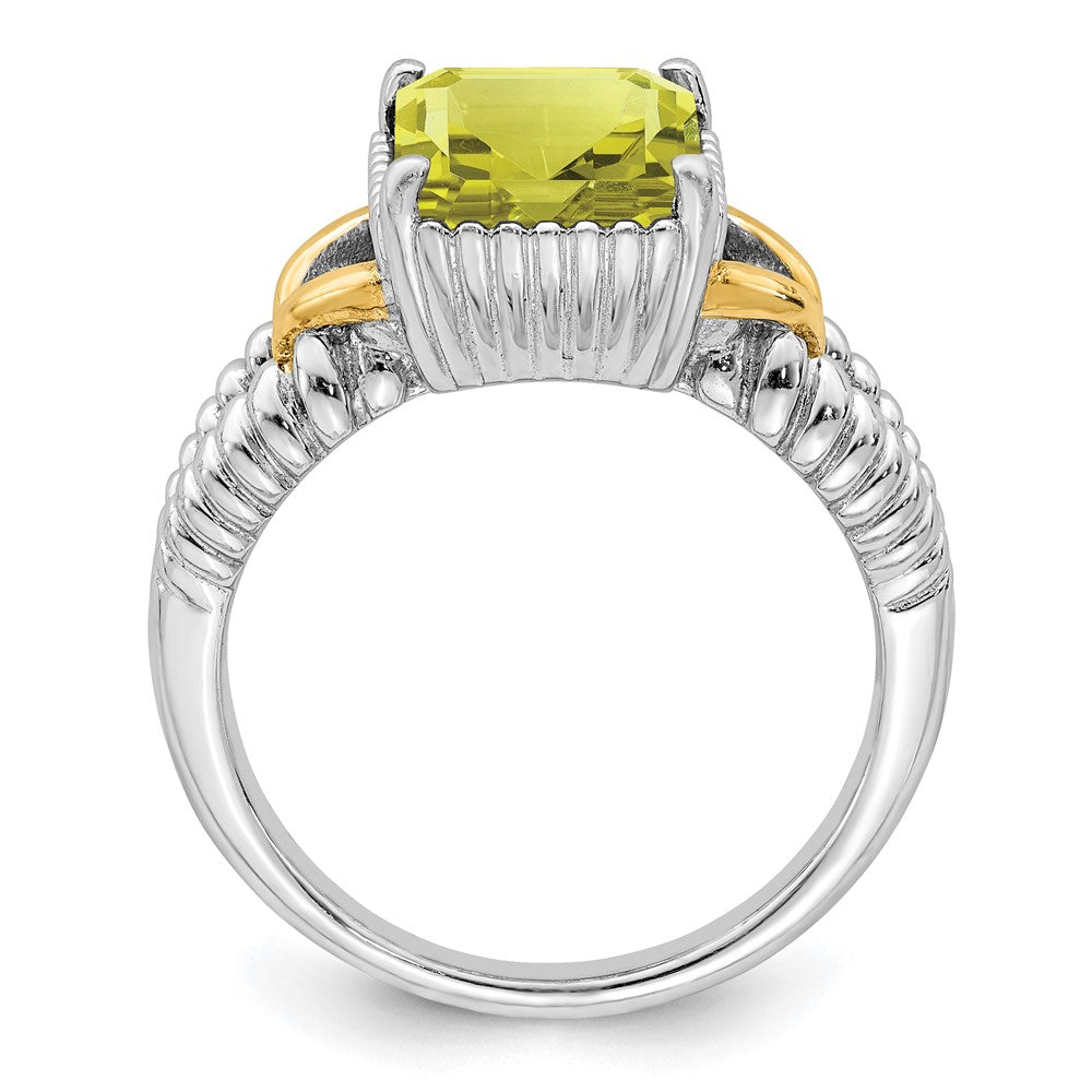 Sterling Silver Rhodium w/ Flash Gold-plate Lemon Quartz Octagonal Ring