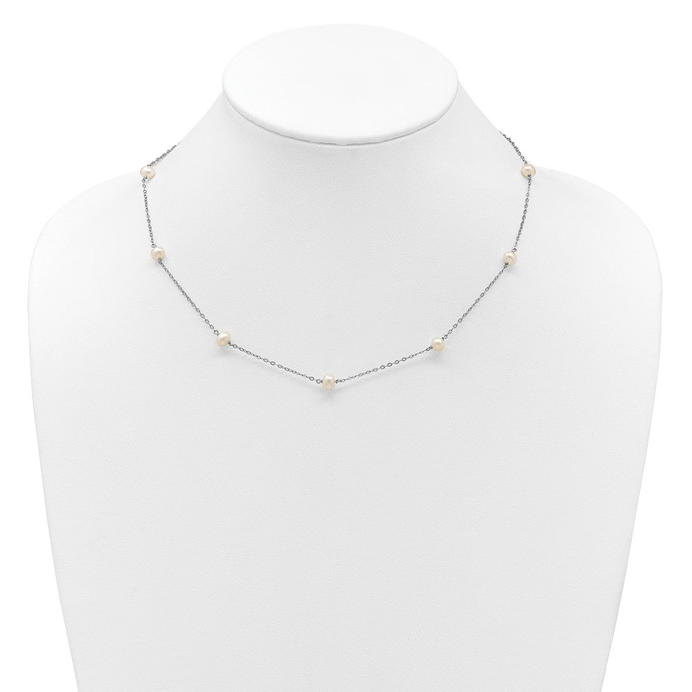 Sterling Silver Rhodium-plated 4-5mm White Near-Round Freshwater Cultured Pearl 9-Station 18 inch Necklace 18 Inches