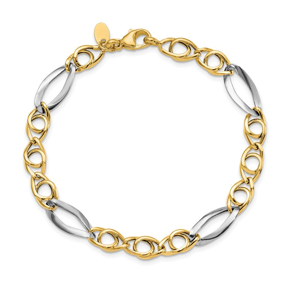 14k Rhodium Fancy Link Bracelet 7.75  inches