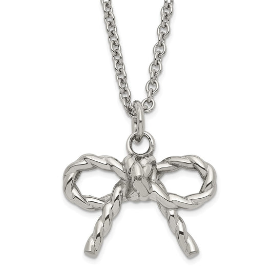 Stainless Steel Polished Twisted Bow Necklace