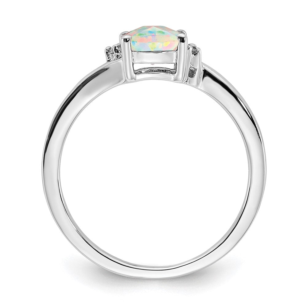 Sterling Silver ANC CAB CR OPal & Diamond Ring