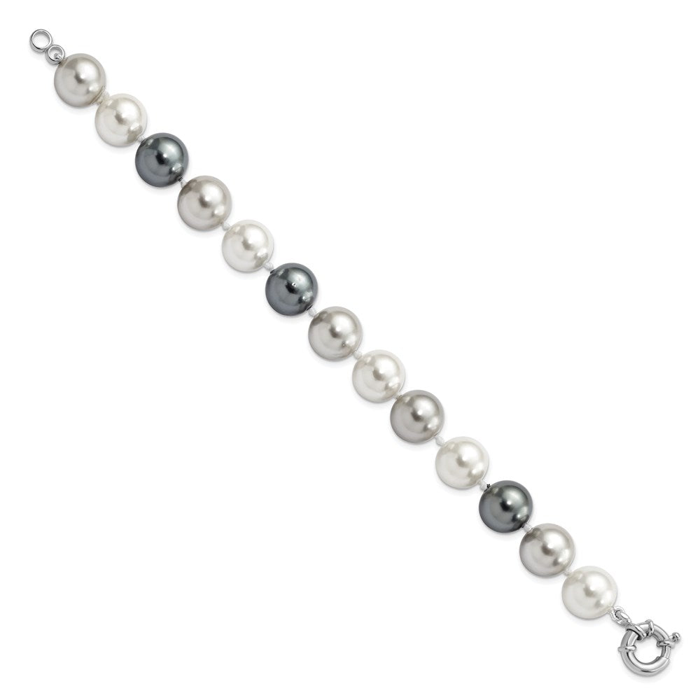 Majestik Sterling Silver Rhodium-plated 12-13mm Multi-color Imitation Shell Pearl Hand-knotted Bracelet 7.5 inches