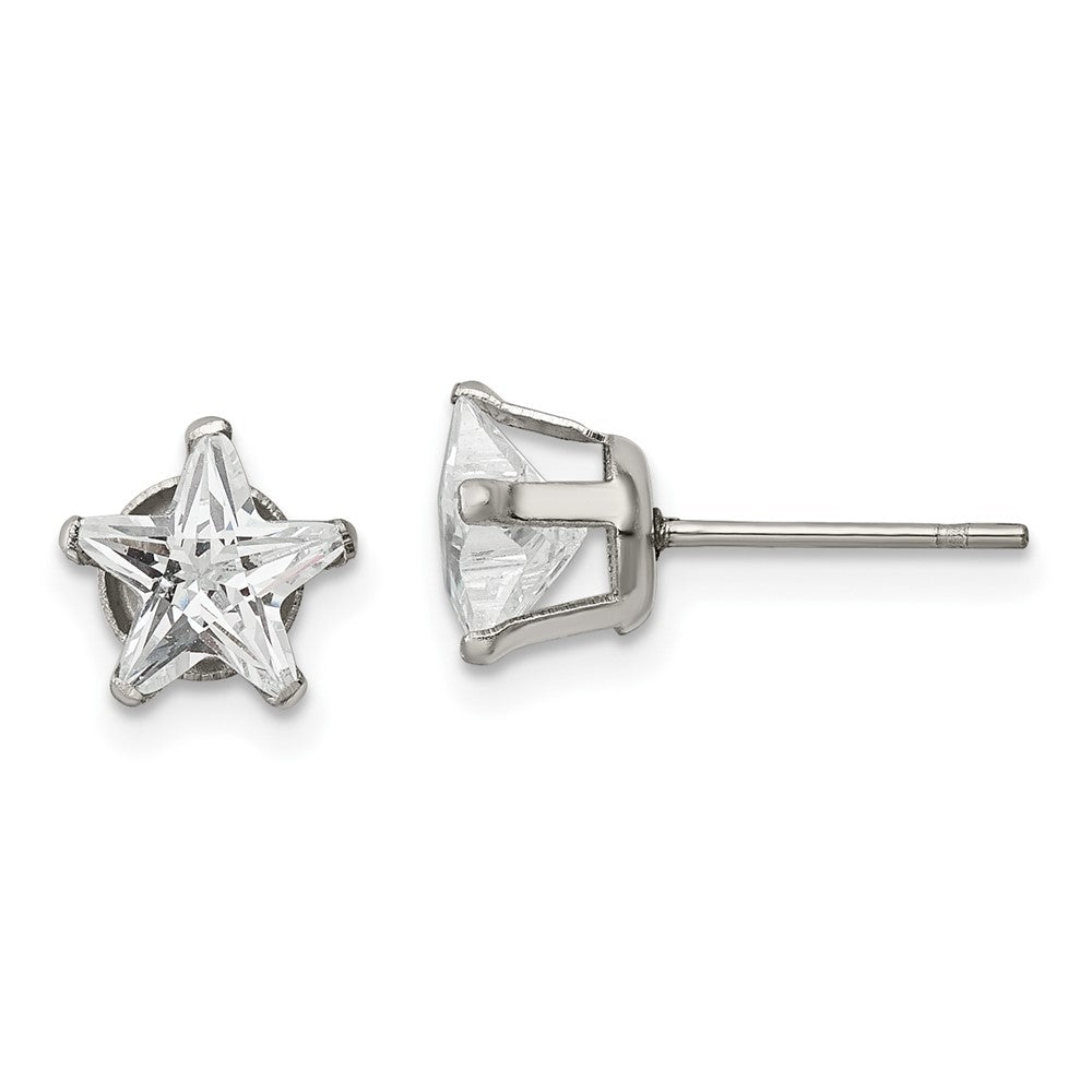 Stainless Steel Polished 7mm Star CZ Stud Post Earrings