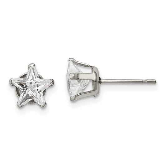 Stainless Steel Polished 7mm Star CZ Stud Post Earrings