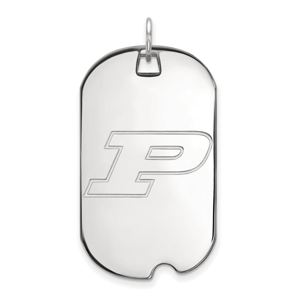 Sterling Silver Rhodium-plated LogoArt Purdue University Letter P Large Dog Tag Pendant Q-SS023PU