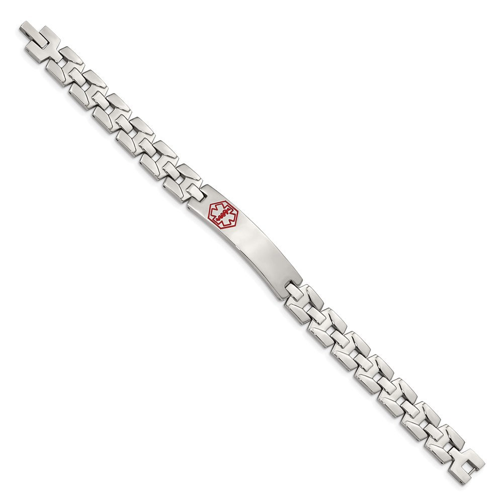 Stainless Steel Brushed & Polished Red Enamel 8in Medical ID Bracelet 8 inches