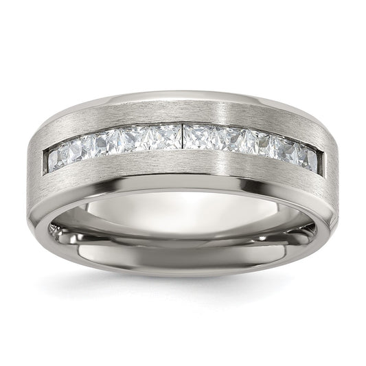 Titanium Brushed and Polished with CZ 8mm Band Size - 11