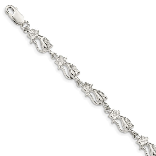 Sterling Silver Cats Bracelet 7 inches