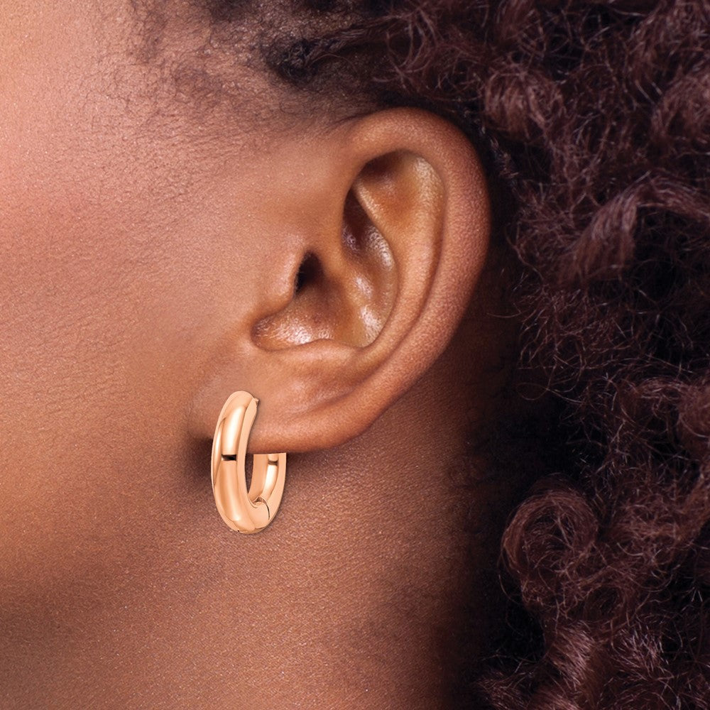 Stainless Steel Polished Rose IP-plated 5mm Hinged Hoop Earrings