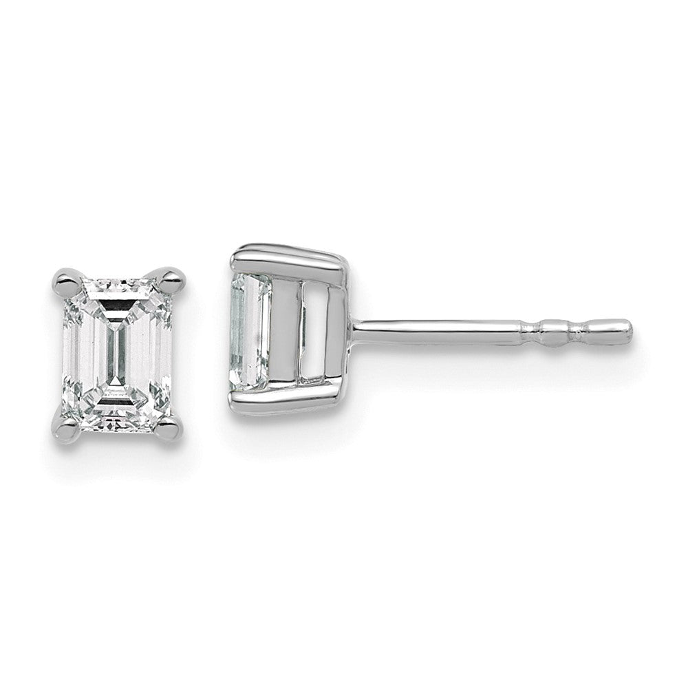 14k White Gold 3/4 carat Lab Grown Diamond VS/SI+ G+ Emerald Complete Four Prong Stud Earrings