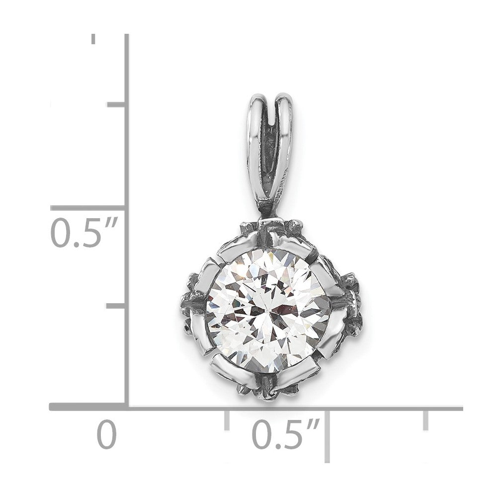 Sterling Silver Antiqued Round CZ Pendant