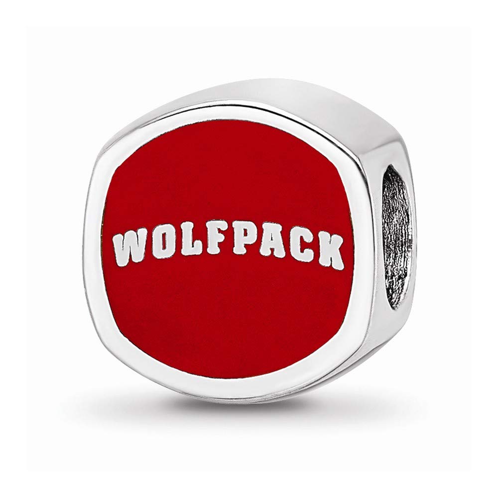 Sterling Silver Rhodium-plated LogoArt North Carolina State University N-C-S Enameled Bead QSS501NCS