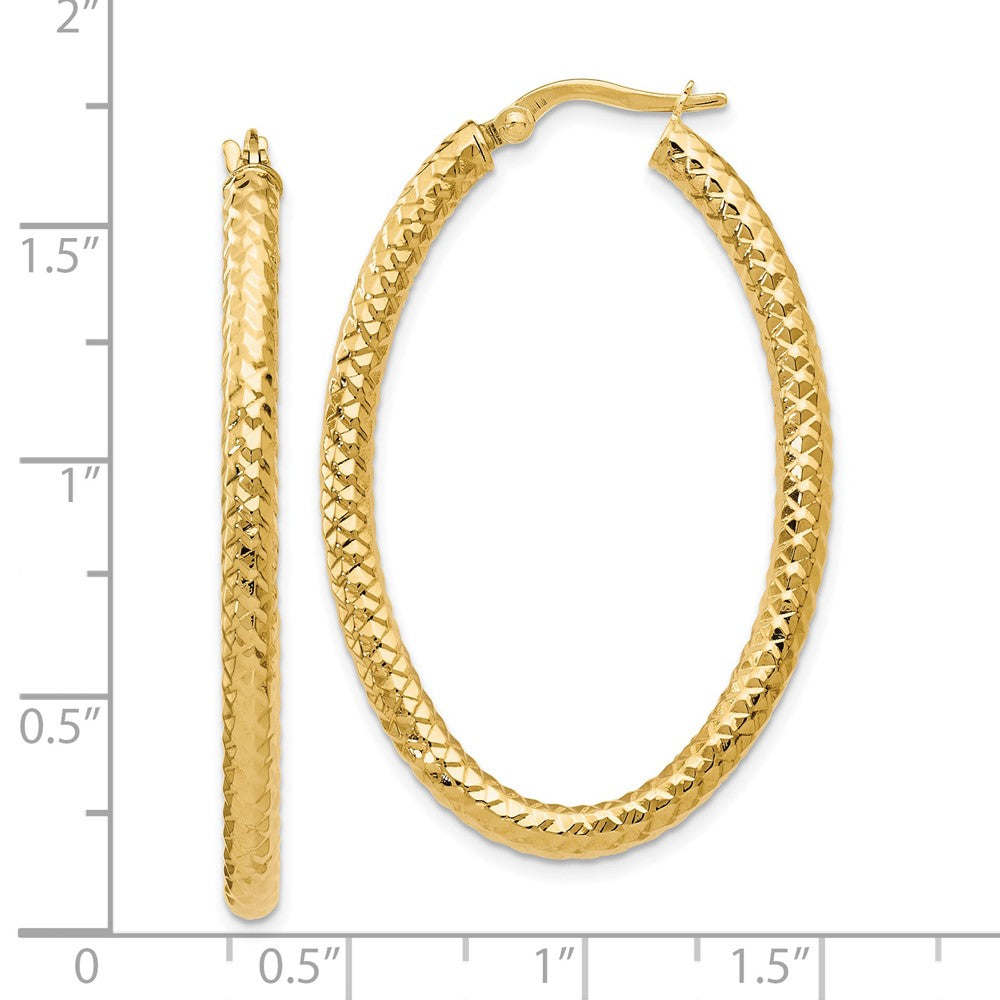 14K ForeverLite Polished and Textured Oval Hoop Earrings