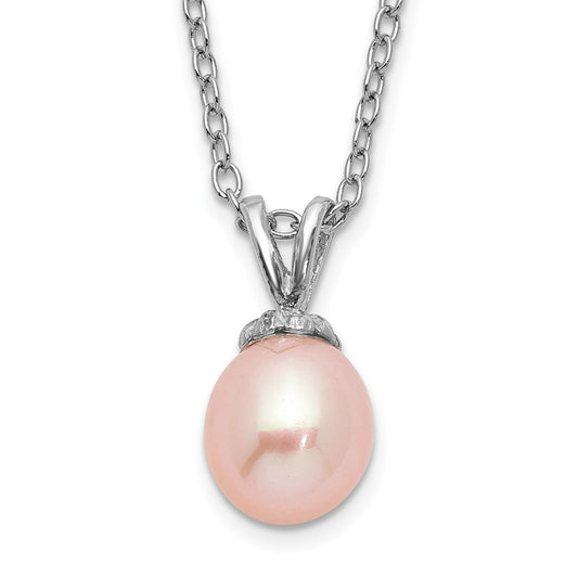 Sterling Silver Madi K Rhodium-plated 6-7mm Pink Rice Freshwater Cultured Pearl 14 inch Necklace 14 Inches
