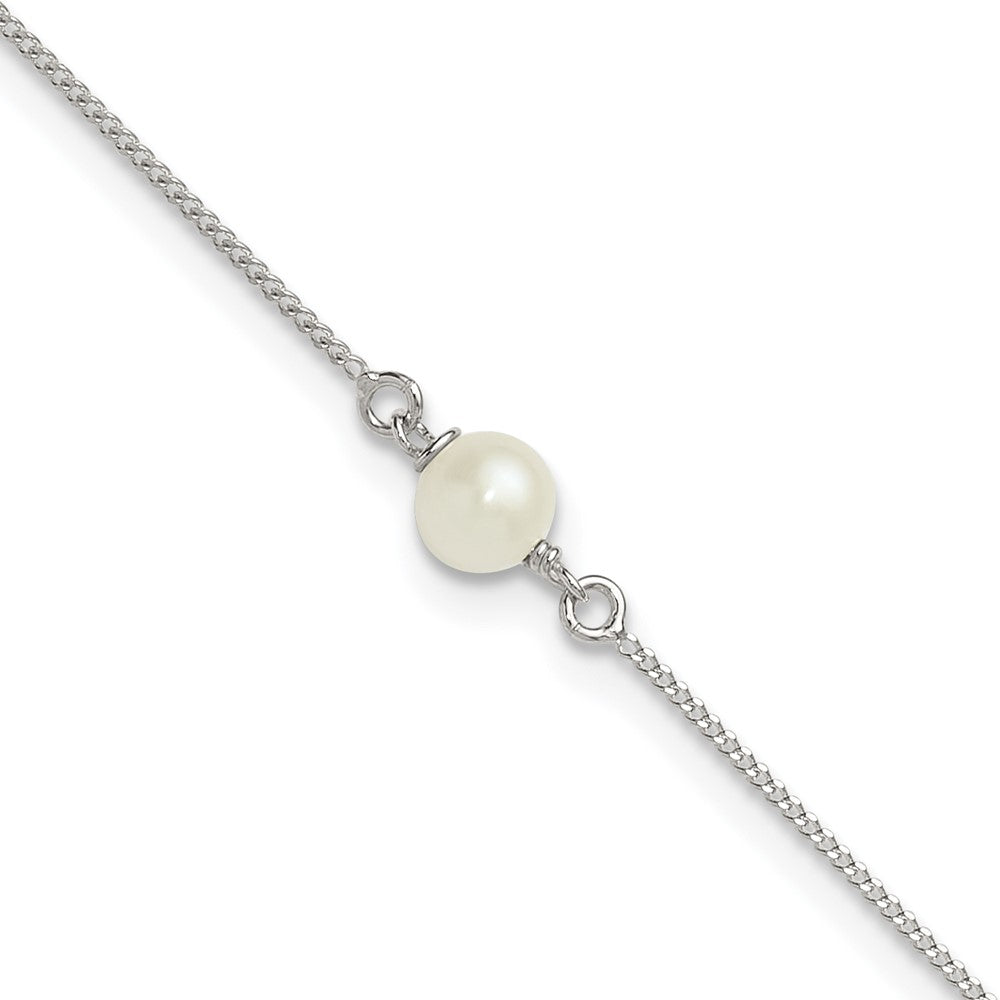 Sterling Silver Polished 5-6mm Freshwater Cultured Pearl 9 inch with 1 inch Extension Anklet