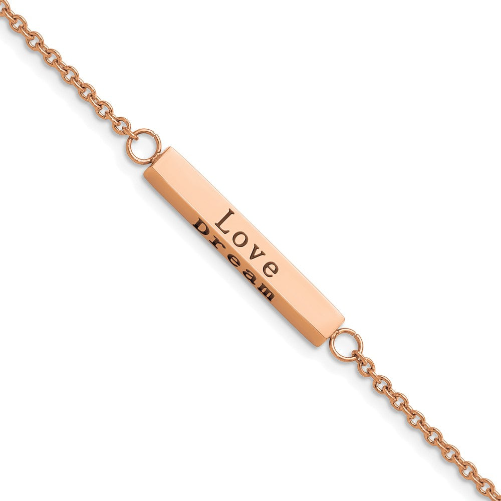 Stainless Steel Polished Rose IP CZ Enjoy the little w/1.5in ext Bracelet 7 inches