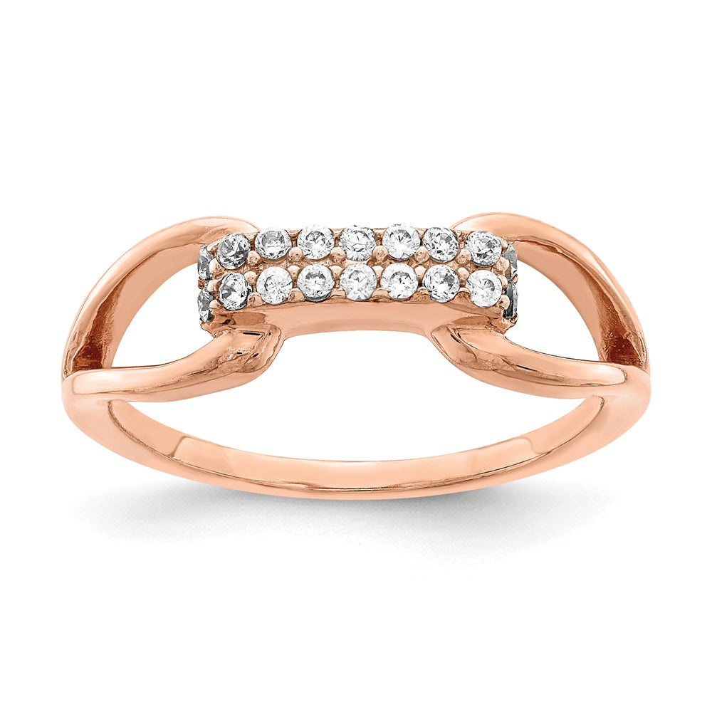 Sterling Silver Rose-tone Rectangular CZ Ring