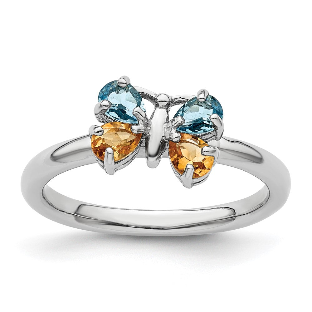 Sterling Silver Stackable Expressions Blue Topaz & Citrine Butterfly Ring Size -8