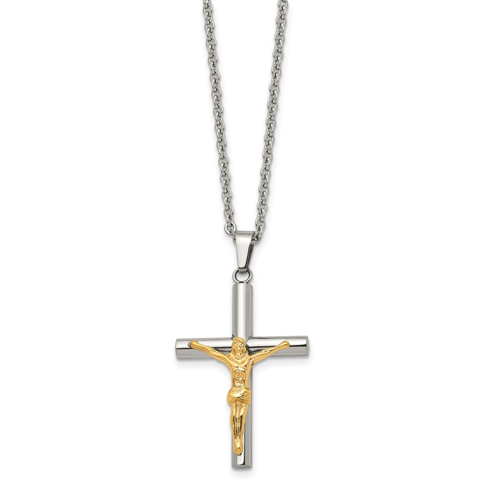 Stainless Steel Polished Yellow IP-plated Crucifix 20in Necklace