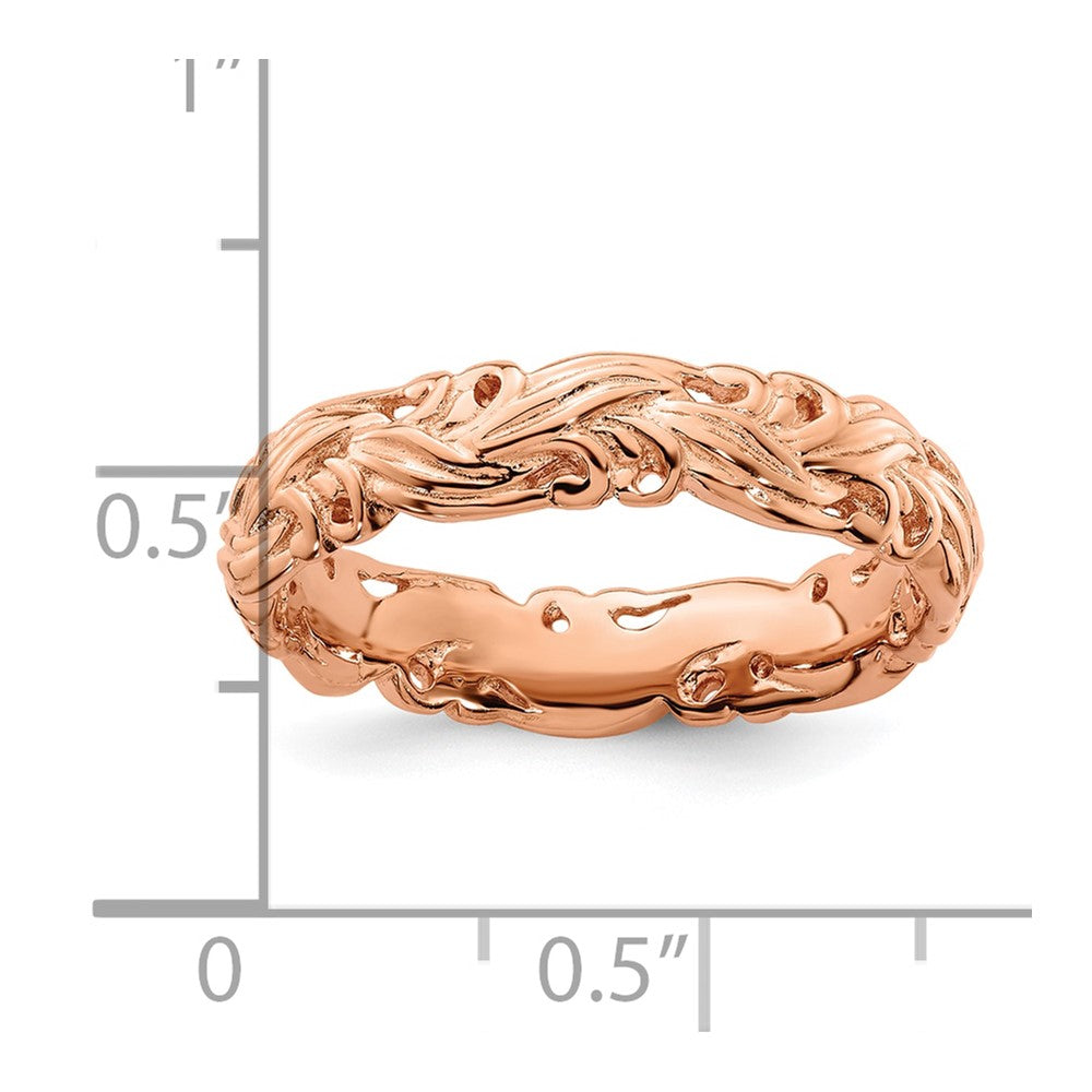 Sterling Silver Stackable Expressions Pink-plated Carved Band Size -9