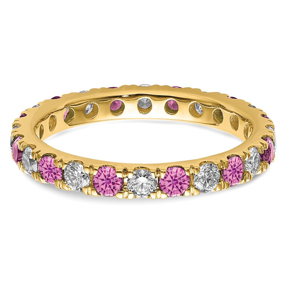 14k 3/4 carat Lab Grown Diamond VS/SI+ G+ and Lab Created Pink Sapphire Size 7.5 Eternity Band