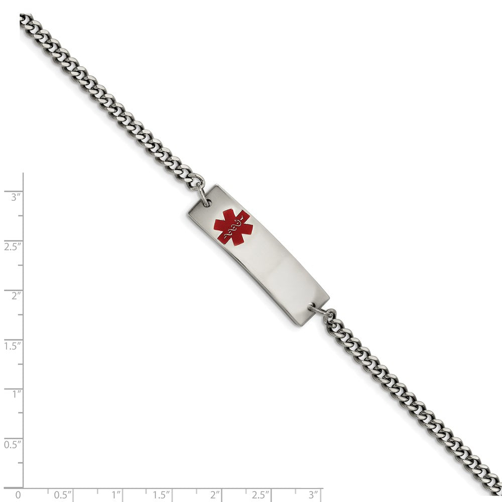 Stainless Steel Polished w/Red Enamel 8.75in Medical ID Bracelet 8.75 inches