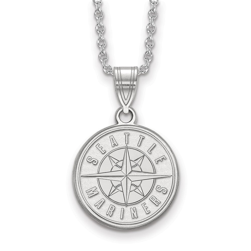 Sterling Silver Rh-pl MLB LogoArt Seattle Mariners Medium Necklace