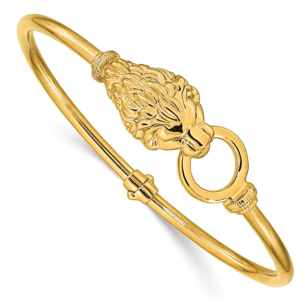 14k Gold Polished Lion's Head Hinged Bangle