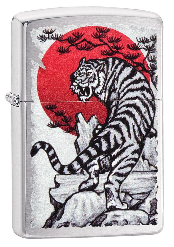Zippo Asian Tiger Design Brushed Chrome Pocket Lighter