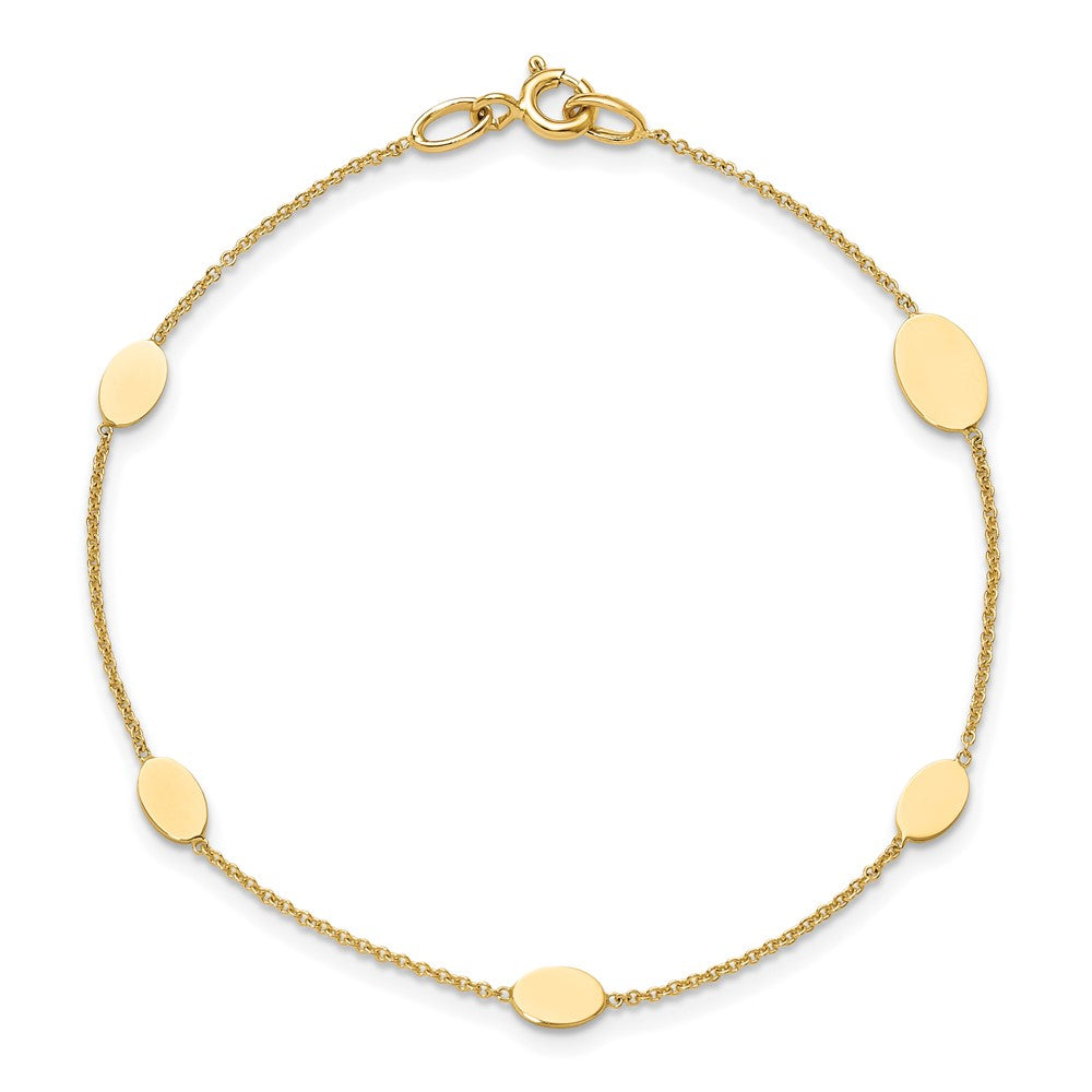 14K Polished Oval Discs Station Bracelet 7  inches