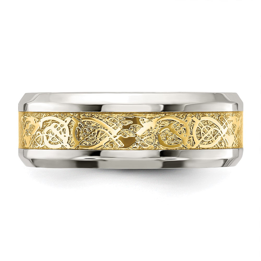 Stainless Steel Polished with Yellow IP-plated Inlay Design 8mm Band Size - 12.5