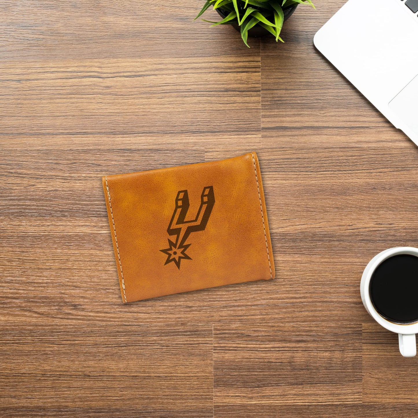 San Antonio Spurs Brown Laser Engraved Tri-Fold Wallet - Men's Accessory