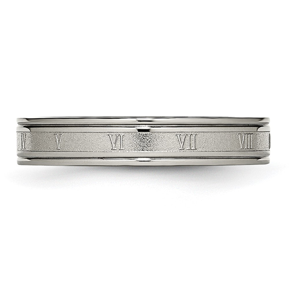 Titanium Brushed Center 4mm Roman Numerals Band Size - 7
