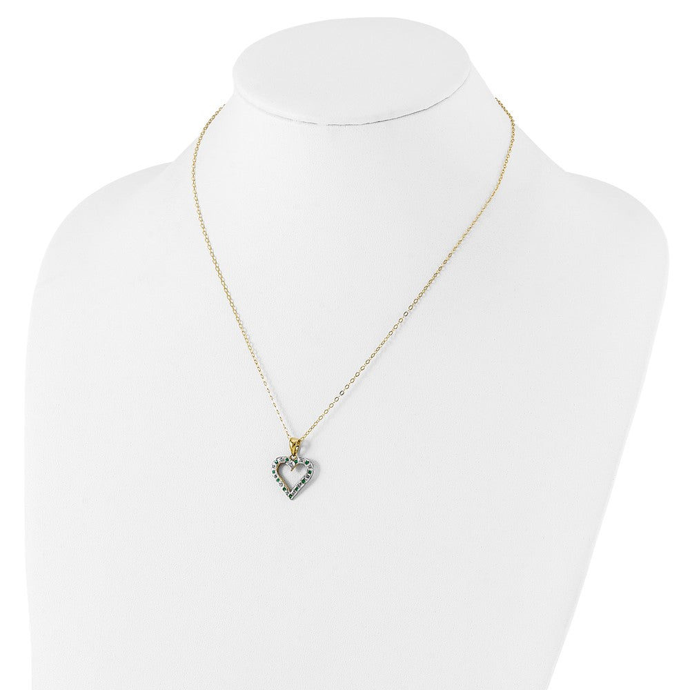 Diamond Fascination Diamond Mystique Sterling Silver 18K Gold-plated Diamond and Emerald Heart 18 Inch Necklace 18 Inches