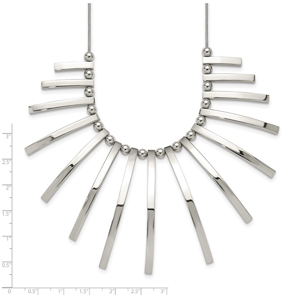 Stainless Steel Polished Bars and Beads 19in w/2in ext Necklace