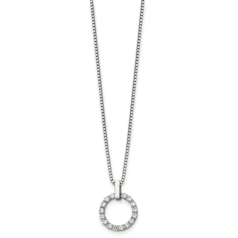 Stainless Steel Polished CZ Circle 18in Necklace