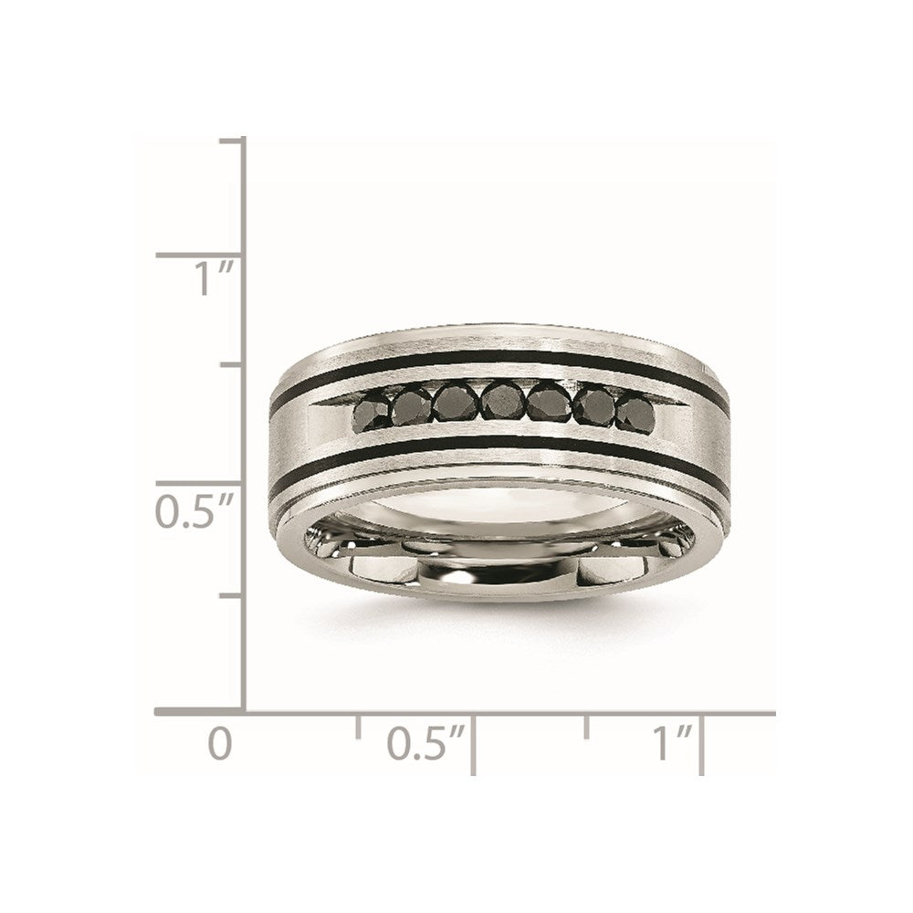 Stainless Steel Brushed/Polished Black IP 1/2ct Black Diamond 9mm Band Size - 8