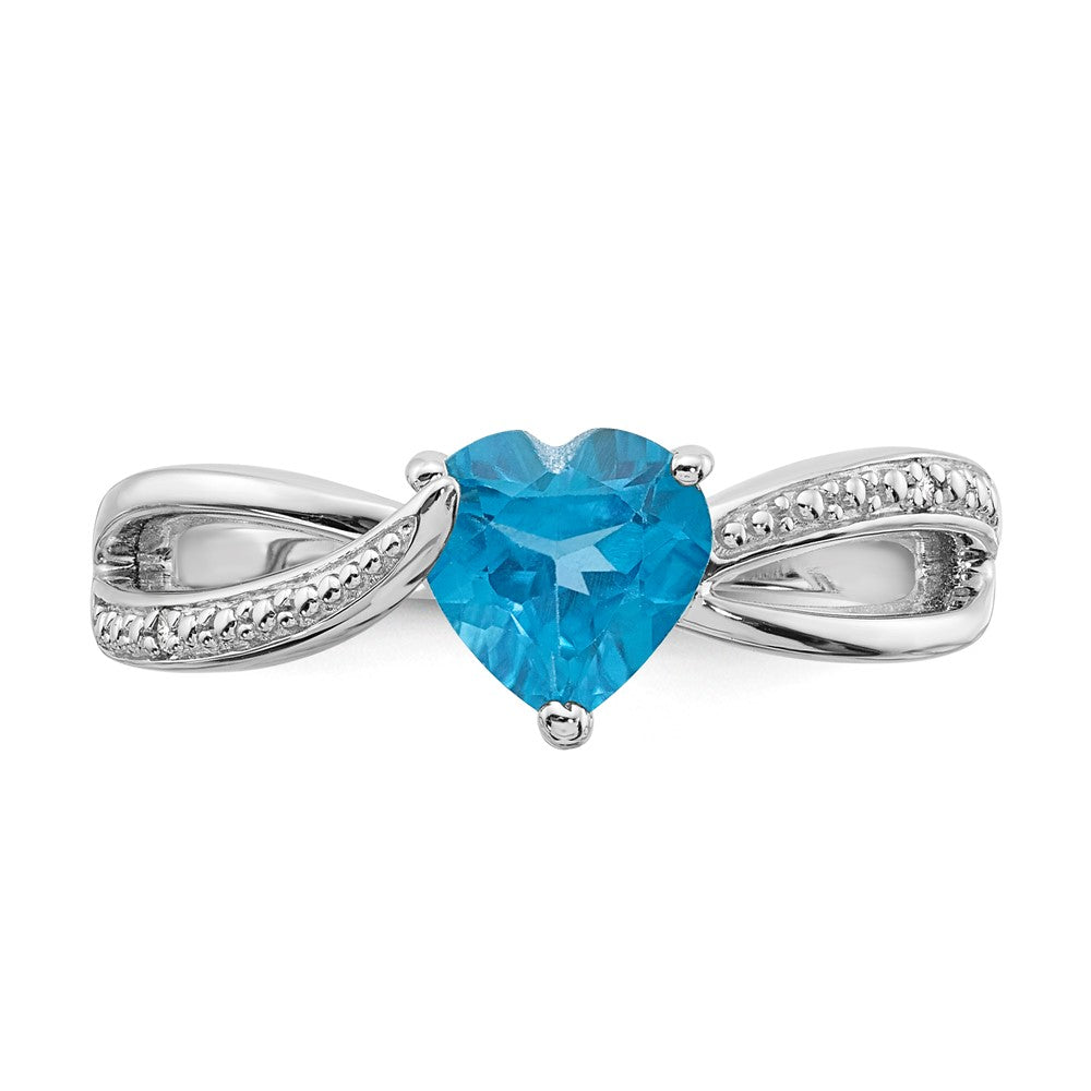 Sterling Silver Heart Shaped Blue Topaz & Diamond Ring