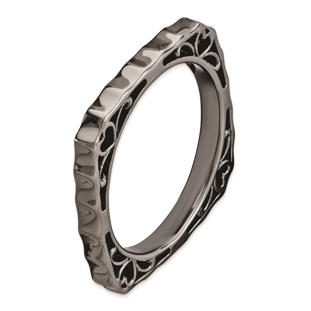 Sterling Silver Stackable Expressions Polished Black-plate Square Ring