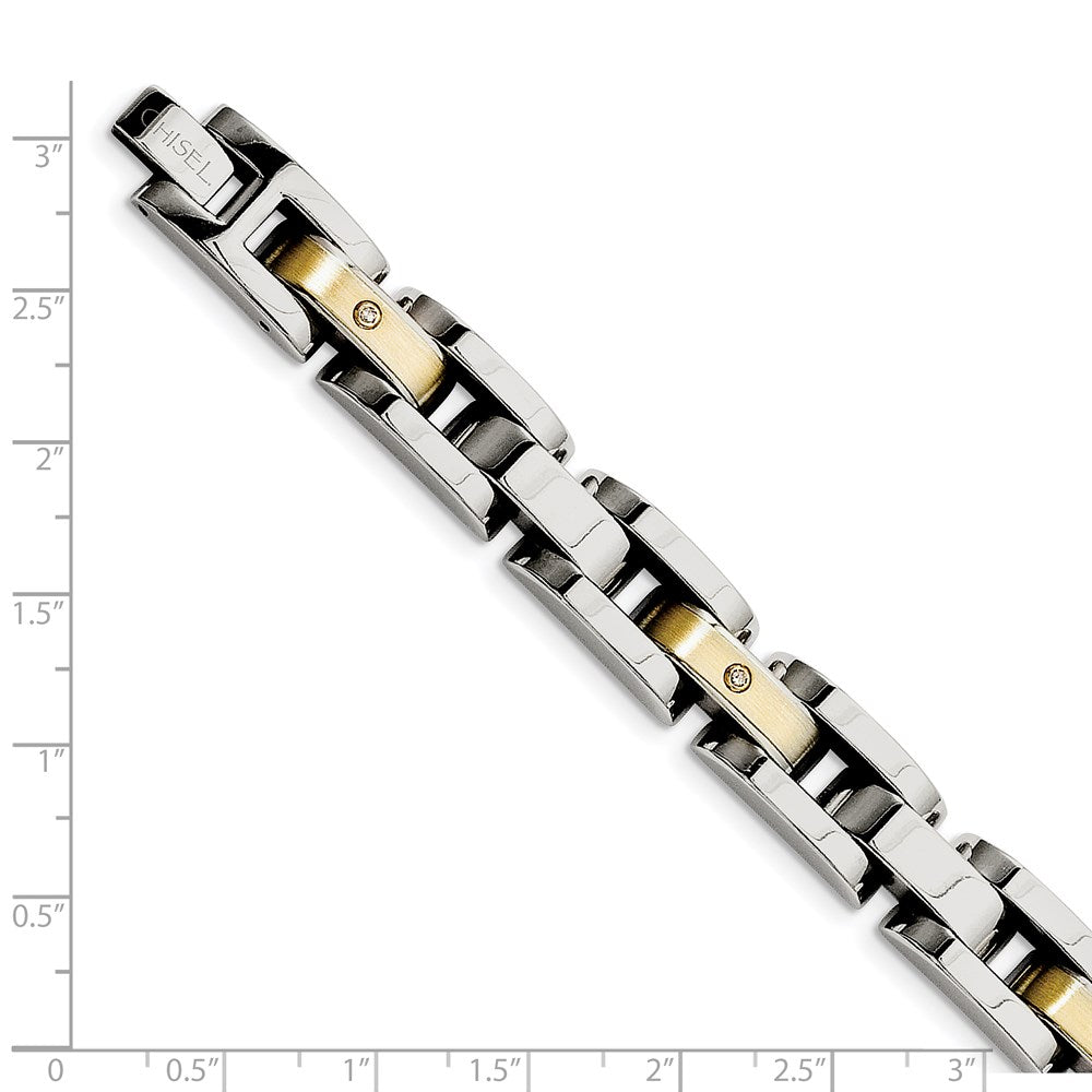 Stainless Steel w/14k Accent 8.25in Brushed & Polished w/Diamonds Bracelet 8.5 inches