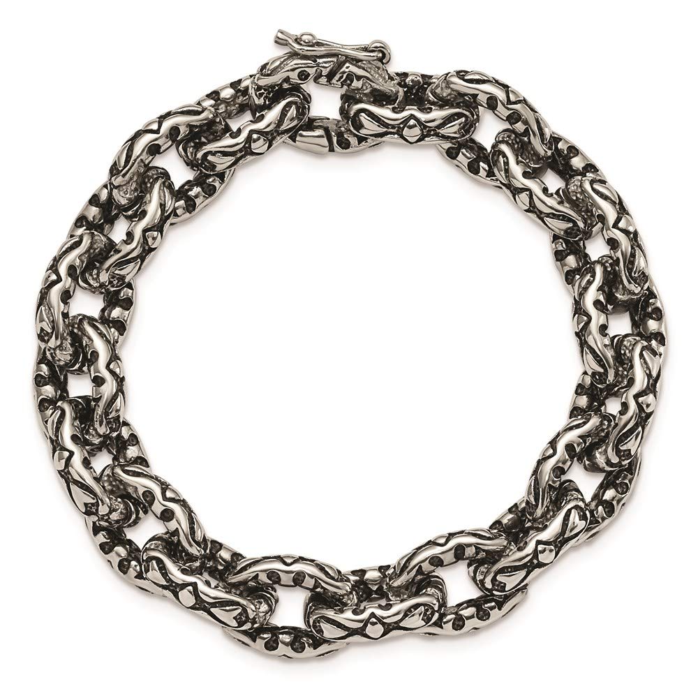 Stainless Steel Antiqued and Textured 8.25in Bracelet 8.25 inches