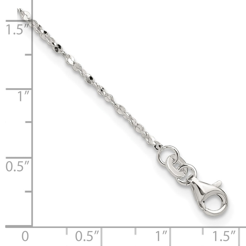 Sterling Silver Twisted Serpentine Heart 9 inch Plus 1.5 inch ext. Anklet 9 inches
