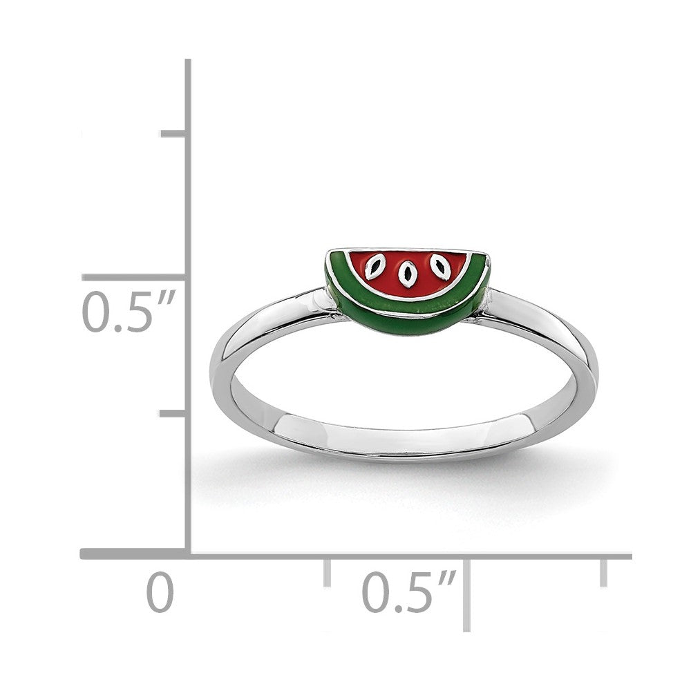 Sterling Silver Rhodium-plated Childs Enameled Watermelon Ring
