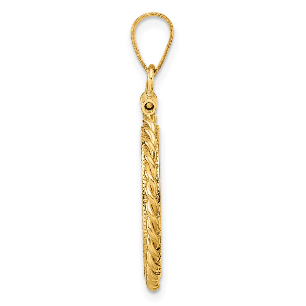 Wideband Distinguished Coin Jewelry 14k Polished Twisted Wire and Diamond-cut 16.5mm x 1.35mm Screw Top Coin Bezel Pendant