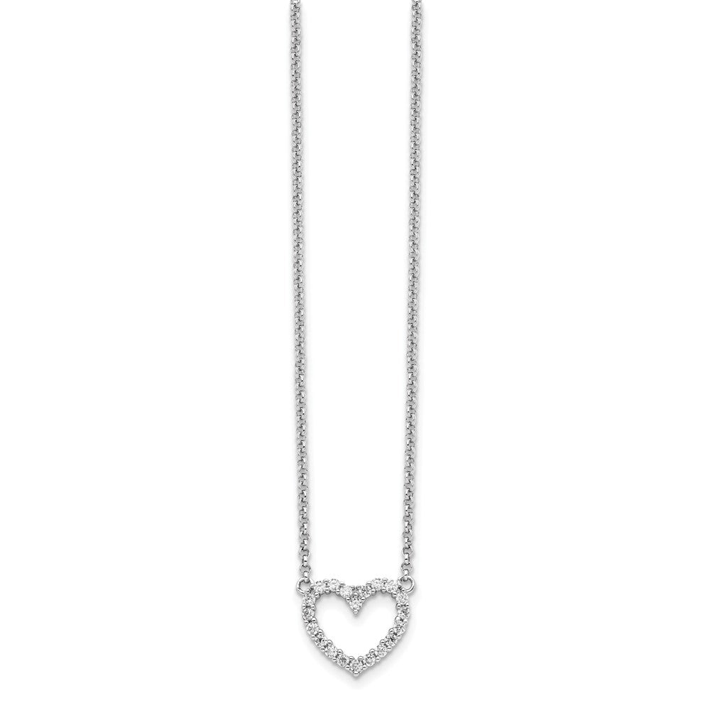 Sterling Silver Rhodium-plated Open Heart CZ 16 inch Necklace 16 Inches