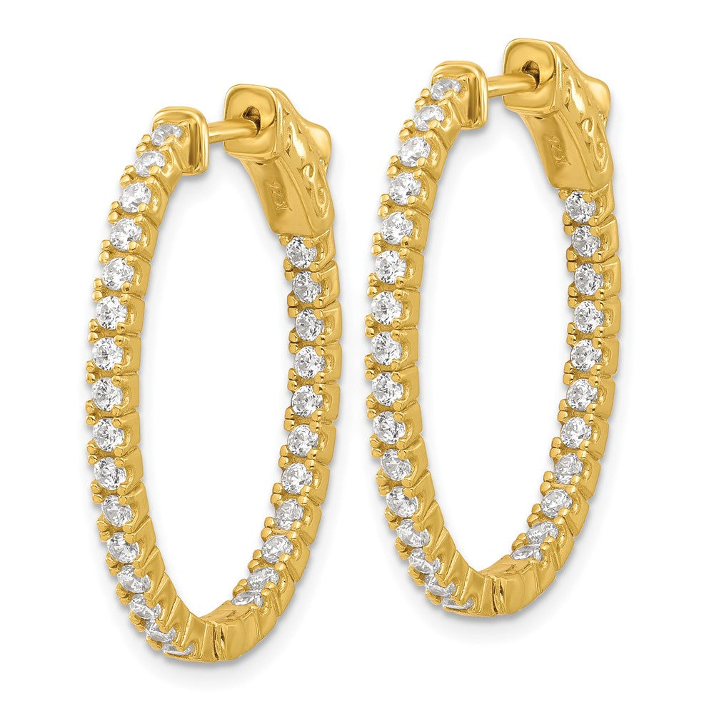 Sterling Shimmer Sterling Silver Gold-tone Flash Gold-plated 1.7mm CZ 54 Stone Oval In and Out Hinged Hoop Earrings