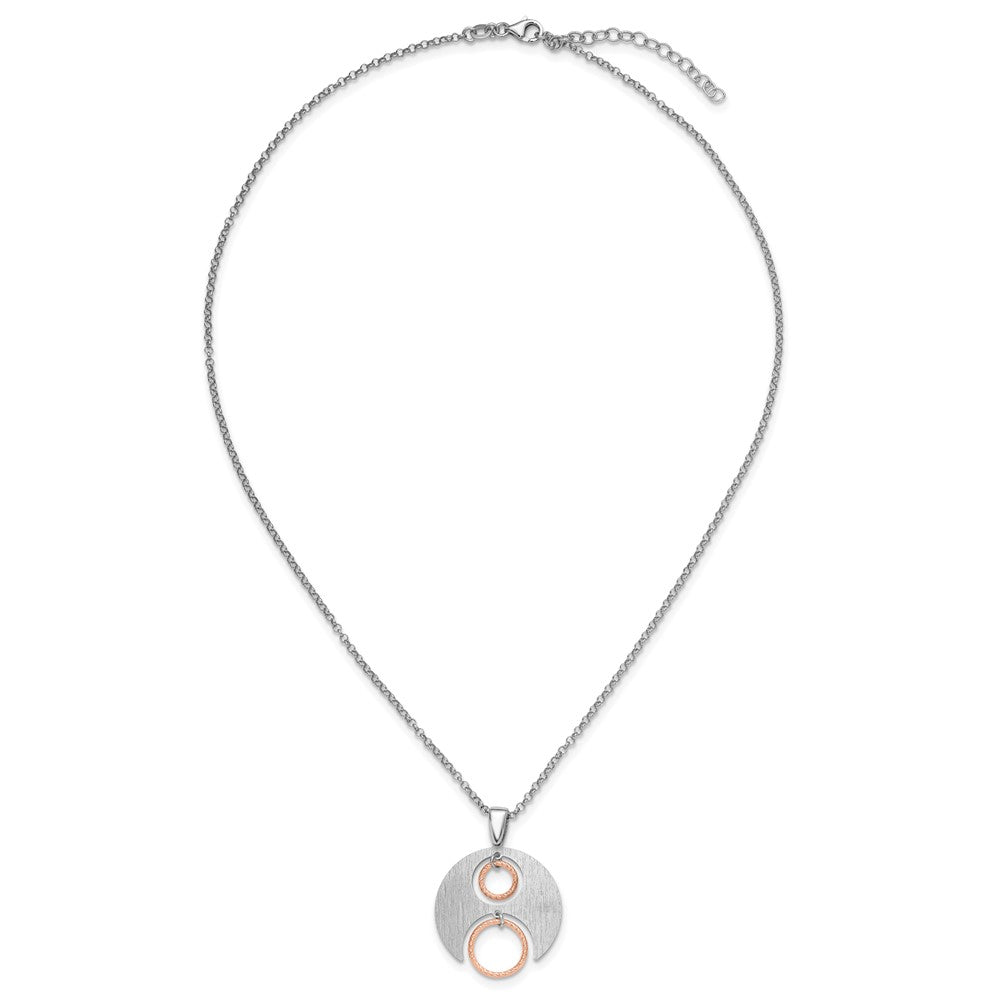 Sterling Silver Rh/Rose gold-plat Polish/Brush w/1in ext. Necklace